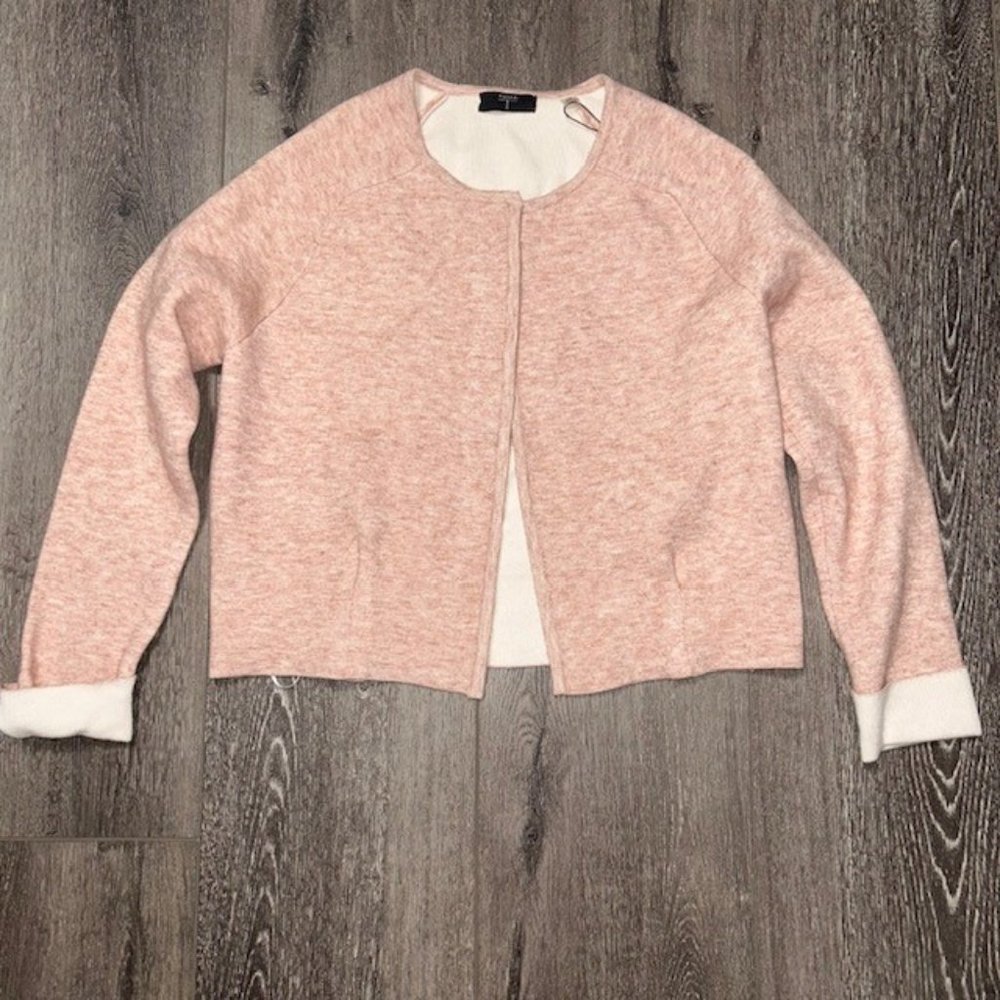 Tahari Open Sweater Cardigan Blush Heather Pink Pearl White Small Petite NWT